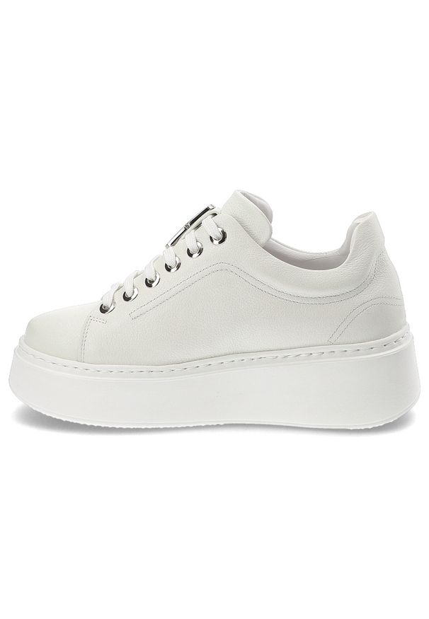 Białe Sneakersy Karino Modne Obuwie Damskie. Okazja: na co dzień. Zapięcie: zamek. Kolor: biały. Materiał: skóra. Styl: elegancki, casual, klasyczny