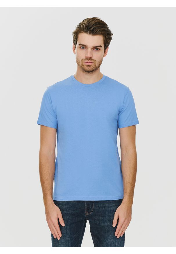 Pako Lorente - PAKO LORENTE – Bawełniany niebieski t-shirt z okrągłym dekoltem. Okazja: na co dzień. Kolor: czerwony, niebieski. Materiał: bawełna. Styl: casual