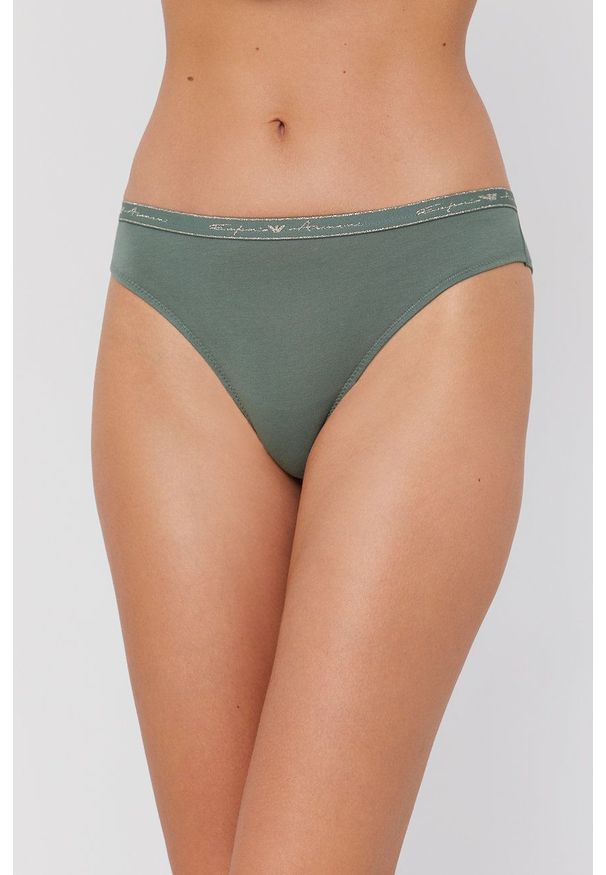 Emporio Armani Underwear - Stringi. Kolor: zielony. Materiał: dzianina, materiał. Wzór: gładki
