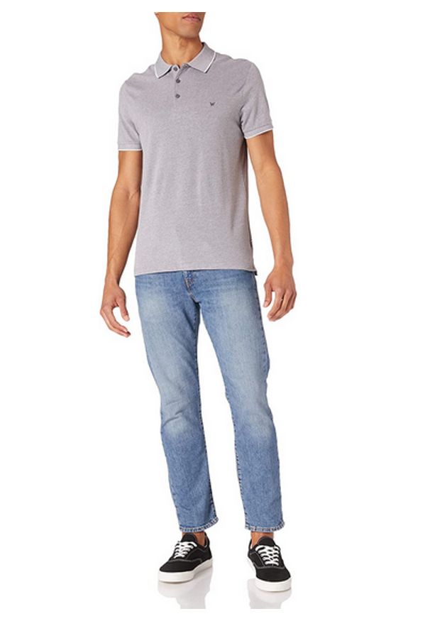 Wrangler - WRANGLER SS REFINED POLO MĘSKI T-SHIRT TORNADO GREY W7MDK570C. Typ kołnierza: polo