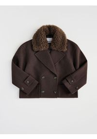 Reserved - Płaszcz z dodatkiem wełny - ciemnobrązowy. Kolor: brązowy. Materiał: wełna #1