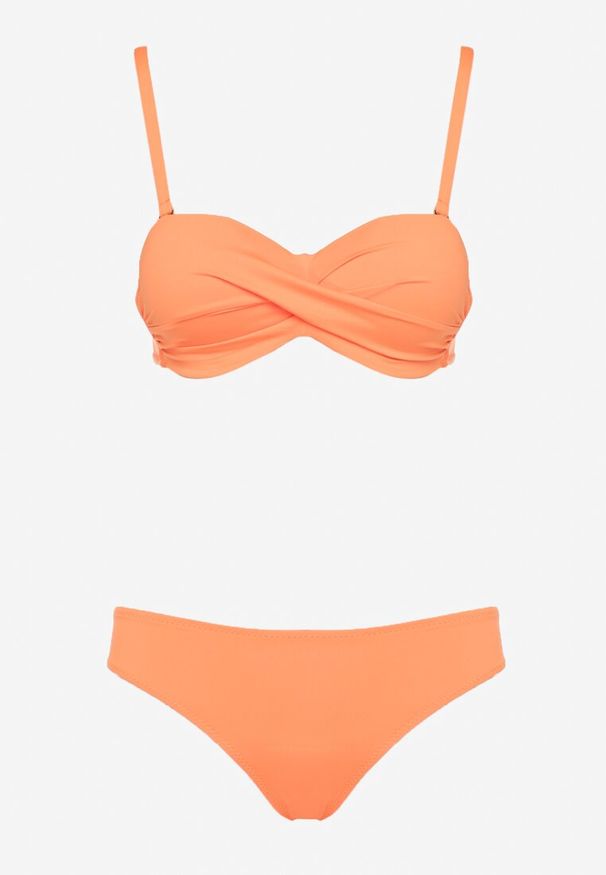 Renee - Pomarańczowe Bikini 2 Pary Majtek Typu Figi i Biustonosz Wiązany na Plecach Galanoria. Kolor: pomarańczowy. Wzór: aplikacja