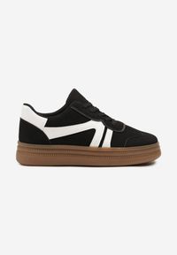 Renee - Czarne Sneakersy Tenisówki Ozdobione Geometrycznym Wzorem Shie. Okazja: na co dzień. Kolor: czarny. Materiał: jeans. Wzór: aplikacja, geometria #4