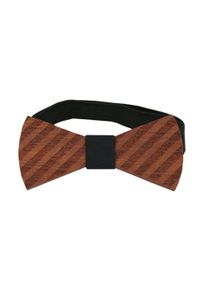 Bow Bow Ties - Mucha Drewniana w Paski, Boho, Rustykalna, Męska, Casualowa -BOW BOW TIES. Okazja: na co dzień. Kolor: beżowy, wielokolorowy, brązowy. Materiał: guma, bawełna. Wzór: paski. Styl: casual, boho