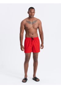 Ombre Clothing - Neonowe szorty męskie kąpielowe z efektem magic print – czerwone V5 OM-SRBS-0147 - XXL. Kolor: czerwony. Materiał: poliester. Długość: krótkie. Wzór: nadruk. Styl: wakacyjny #5