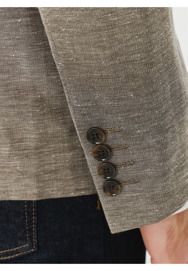 Pako Lorente - PAKO LORENTE – Brązowa marynarka z lnem. Kolor: niebieski, brązowy, beżowy. Materiał: len. Wzór: gładki