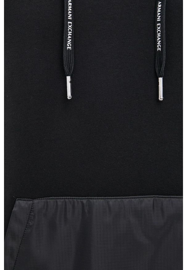 Armani Exchange Bluza męska kolor czarny z kapturem gładka. Typ kołnierza: kaptur. Kolor: czarny. Materiał: materiał. Wzór: gładki