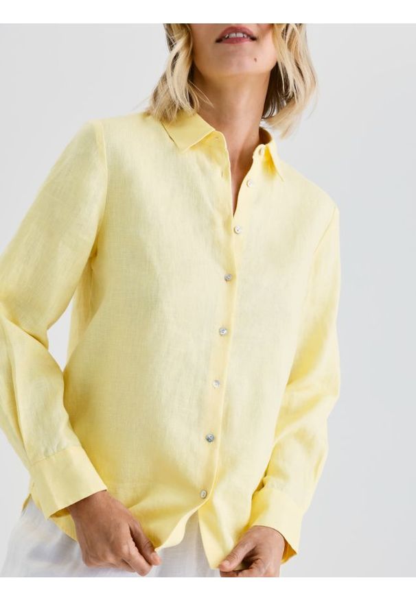 Reserved - Lniana koszula - jasnożółty. Kolor: żółty. Materiał: len