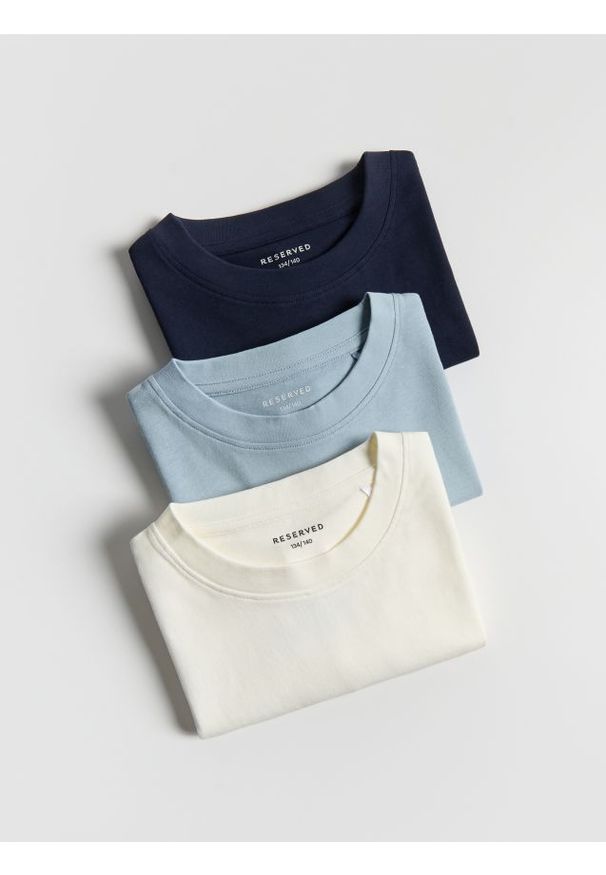 Reserved - Bawełniany t-shirt 3 pack - granatowy. Kolor: niebieski. Materiał: bawełna