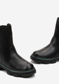 Born2be - Czarno-Zielone Botki Sztyblety z Protektorem Cercella. Kolor: czarny. Sezon: zima