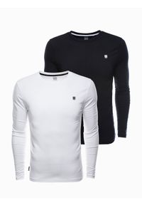 Ombre Clothing - Zestaw longsleeve męski z elastanem - MIX 2-pak V4 - Rozmiar: XXL. Kolor: biały. Materiał: elastan. Długość rękawa: długi rękaw. Długość: długie. Wzór: gładki, jednolity. Styl: klasyczny