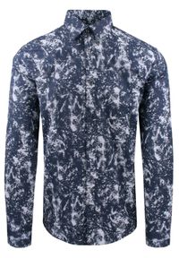 Męska Koszula, Długi Rękaw, Prosty Krój - Rigon - Granat. Kolor: niebieski. Materiał: elastan, bawełna. Długość rękawa: długi rękaw. Długość: długie. Styl: klasyczny, wizytowy #1