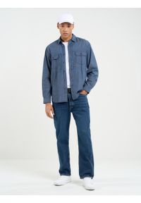 Big-Star - Koszula męska bawełniana imitująca jeans granatowa Redgerson 402. Kolor: niebieski. Materiał: bawełna, jeans. Wzór: melanż. Styl: elegancki