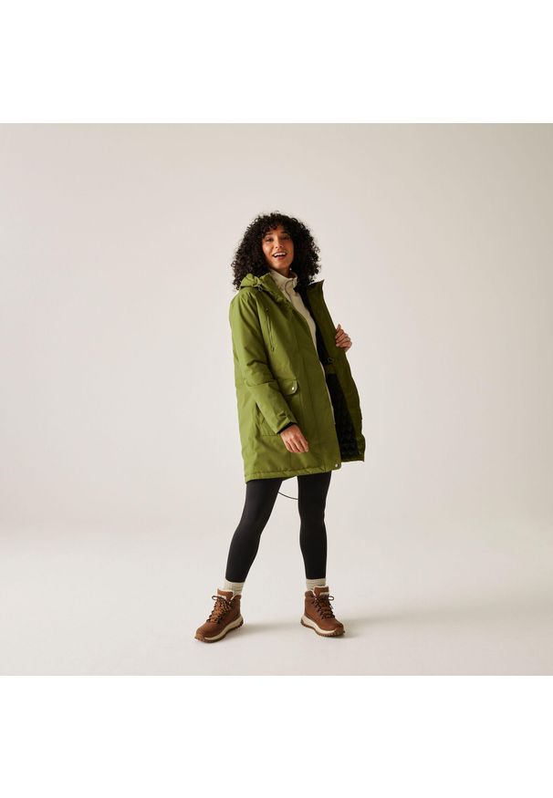 Regatta - Kurtka damska przejściowa ocieplana przeciwdeszczowa Valenta. Kolor: zielony. Materiał: tkanina, puch. Sport: turystyka piesza