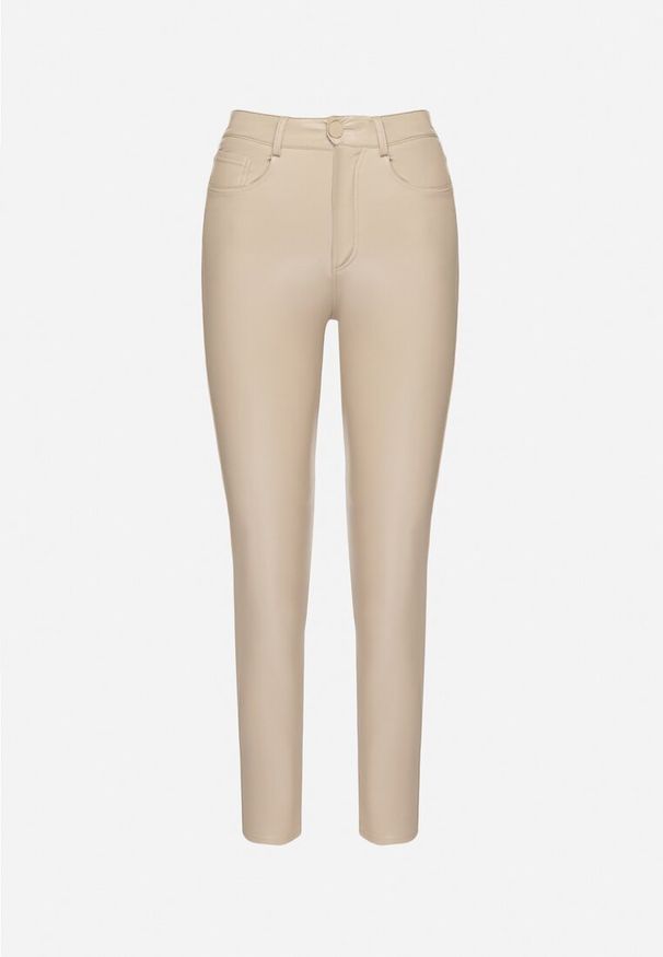 Born2be - Beżowe Dopasowane Spodnie z Imitacji Skóry Viremi. Okazja: na co dzień. Stan: podwyższony. Kolor: beżowy. Materiał: skóra. Długość: do kostek. Sezon: zima. Styl: klasyczny, casual, elegancki