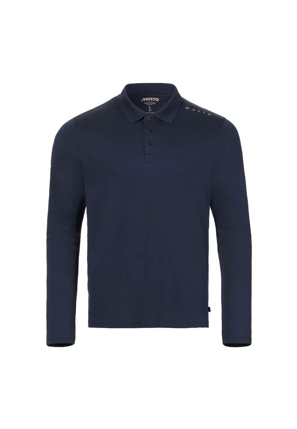 Koszulka polo z długim rękawem przeciwdziałająca promieniom UV Musto Evo Crew. Typ kołnierza: polo. Kolor: niebieski. Materiał: skóra. Długość rękawa: długi rękaw. Długość: długie