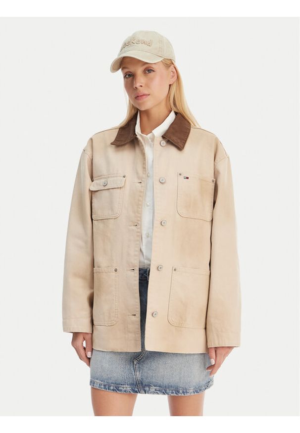 Tommy Jeans Kurtka przejściowa Distressed Chore DW0DW22599 Beżowy Relaxed Fit. Kolor: beżowy. Materiał: bawełna
