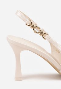 Renee - Beżowe Eleganckie Szpilki Slingback VICES z Ozdobną Aplikacją przy Pasku Natera. Zapięcie: pasek. Kolor: beżowy. Wzór: aplikacja. Obcas: na szpilce. Styl: elegancki. Wysokość obcasa: średni #6