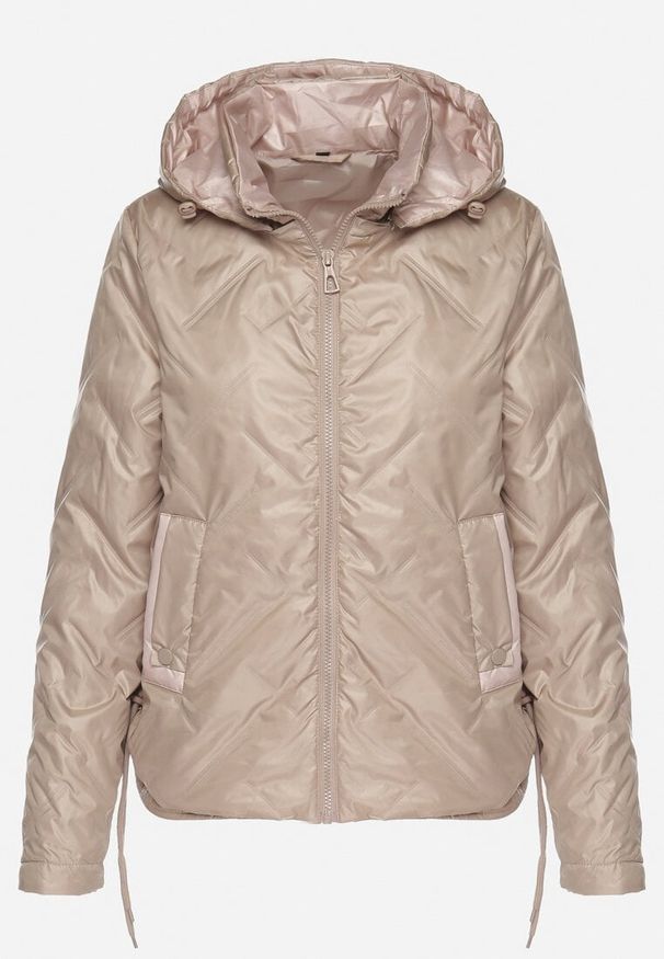 Born2be - Ciemnobeżowa Kurtka Pikowana z Odpinanym Kapturem i Ściągaczami po Bokach Nusarianis. Okazja: na co dzień, na spacer. Kolor: beżowy. Materiał: jeans. Długość rękawa: długi rękaw. Długość: długie. Styl: casual, elegancki