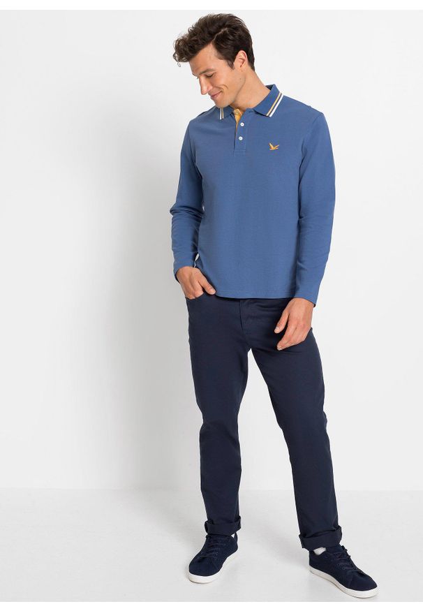 bonprix - Koszulka polo z czystej bawełny organicznej (2 szt.). Typ kołnierza: polo. Kolor: niebieski. Materiał: bawełna. Długość rękawa: długi rękaw. Długość: długie. Wzór: haft