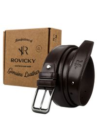 ROVICKY - Pasek męski skórzany Rovicky brązowy RPM-14-PUM BROWN. Kolor: brązowy. Materiał: skóra