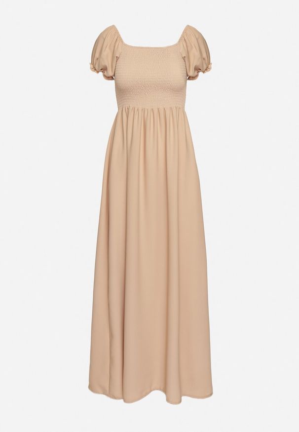 Born2be - Beżowa Rozkloszowana Sukienka z Elastyczną Górą i Gumką w Talii Aliexava. Okazja: na co dzień. Typ kołnierza: dekolt kwadratowy. Kolor: beżowy. Typ sukienki: proste. Styl: casual, elegancki