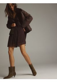 Reserved - Zamszowe botki z ćwiekami - ciemnozielony. Kolor: zielony. Materiał: zamsz #1