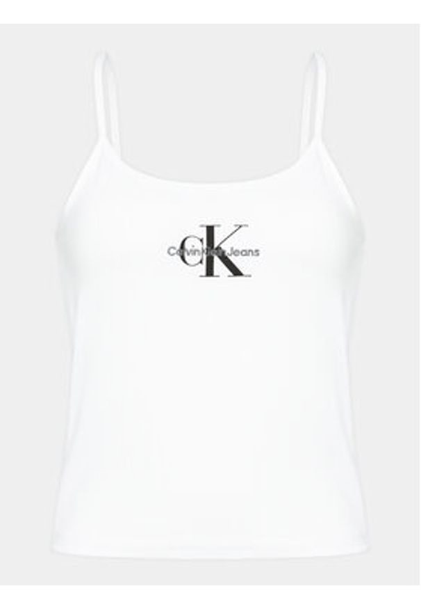 Calvin Klein Jeans Top Monologo J20J223105 Biały Slim Fit. Kolor: biały. Materiał: bawełna