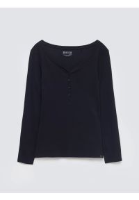 Big-Star - Bluzka damska z prążkowanej dzianiny czarna Nathalie 906. Kolor: czarny. Materiał: prążkowany, dzianina. Długość rękawa: długi rękaw. Długość: długie. Wzór: aplikacja. Styl: elegancki #3