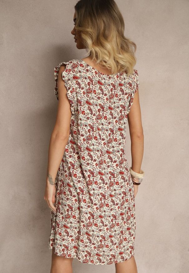 Renee - Bordowa Sukienka z Bawełny o Rozkloszowanym Kroju w Print Paisley Islio. Okazja: na co dzień, na imprezę, do pracy. Kolor: czerwony. Materiał: bawełna. Wzór: paisley, nadruk. Sezon: lato. Typ sukienki: proste, rozkloszowane. Styl: elegancki, casual