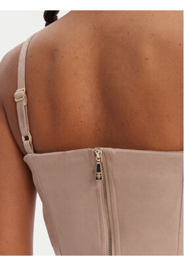 Guess Top W6RH03 WJ472 Beżowy Slim Fit. Kolor: beżowy. Materiał: syntetyk