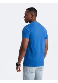 Ombre Clothing - Męski t-shirt z okrągłym rozpinanym dekoltem henley – niebieski V2. Okazja: na co dzień. Typ kołnierza: typu henley. Kolor: niebieski. Materiał: poliester, bawełna. Styl: casual #6