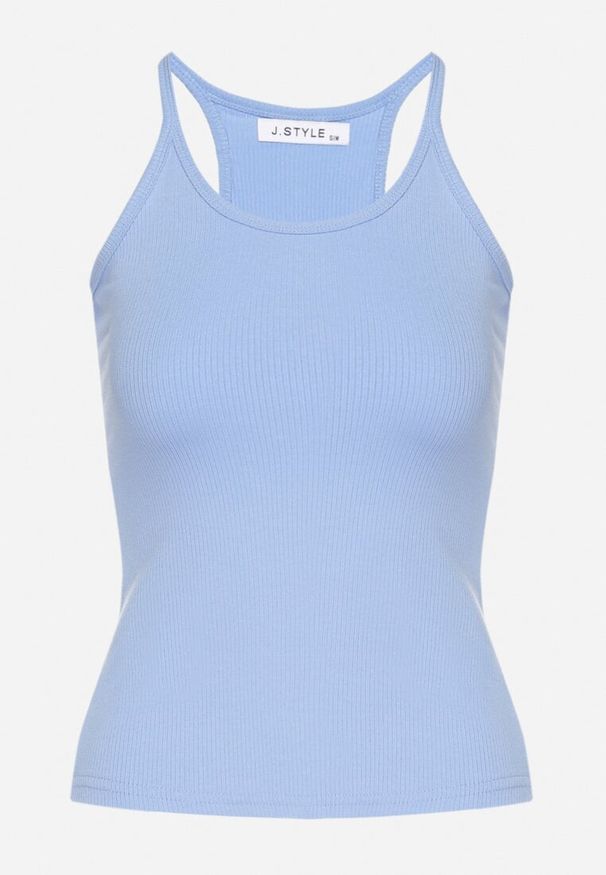 Born2be - Jasnoniebieski Top z Prążkowanego Materiału Turine. Kolor: niebieski. Materiał: materiał, prążkowany. Styl: sportowy, klasyczny