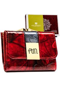 Mały, skórzany portfel damski w czerwonym kolorze zamykany na zatrzask i bigiel - Peterson. Kolor: czerwony. Materiał: skóra #1