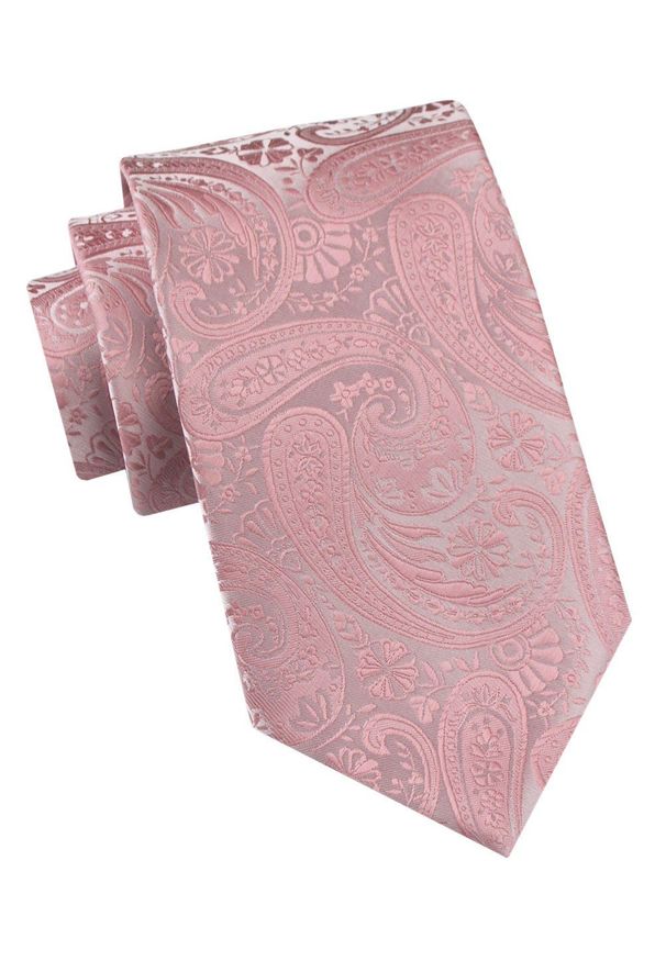 Klasyczny Krawat Męski - Chattier - Jasny Róż, Wzór Paisley. Kolor: różowy. Materiał: tkanina. Wzór: paisley. Styl: klasyczny