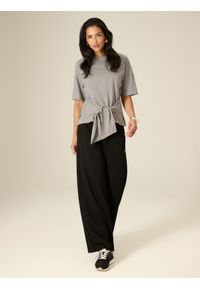 4f - 4F T-shirt regular z wiązaniem damski - szary L. Okazja: na co dzień. Kolor: szary. Materiał: dzianina, bawełna. Styl: casual, klasyczny #2