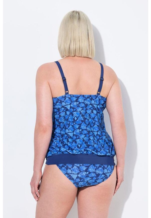 ULLA POPKEN - Damskie Tankini ryby miękkie miseczki elastyczny dół regulowane ramiączka. Kolekcja: plus size. Kolor: niebieski. Materiał: poliamid, materiał, elastan