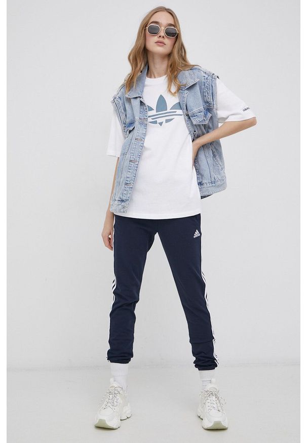 Adidas - adidas - Spodnie. Kolor: niebieski. Materiał: materiał, bawełna