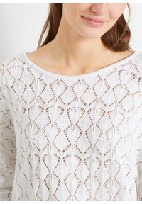 bonprix - Sweter oversize. Kolor: biały. Materiał: len. Wzór: ażurowy #3