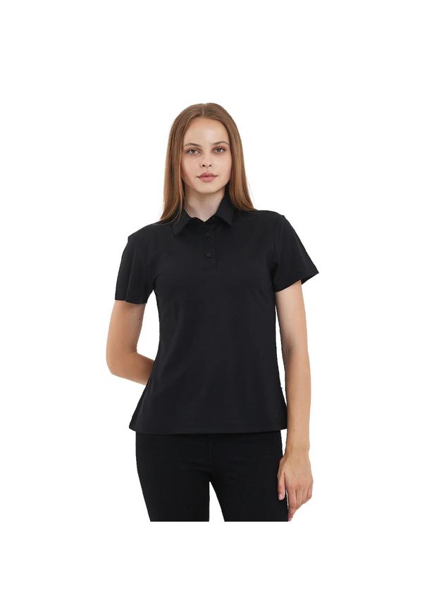 WOOLONA - Koszulka Polo Damska 100% Merino Woolona. Typ kołnierza: polo. Kolor: czarny. Styl: sportowy