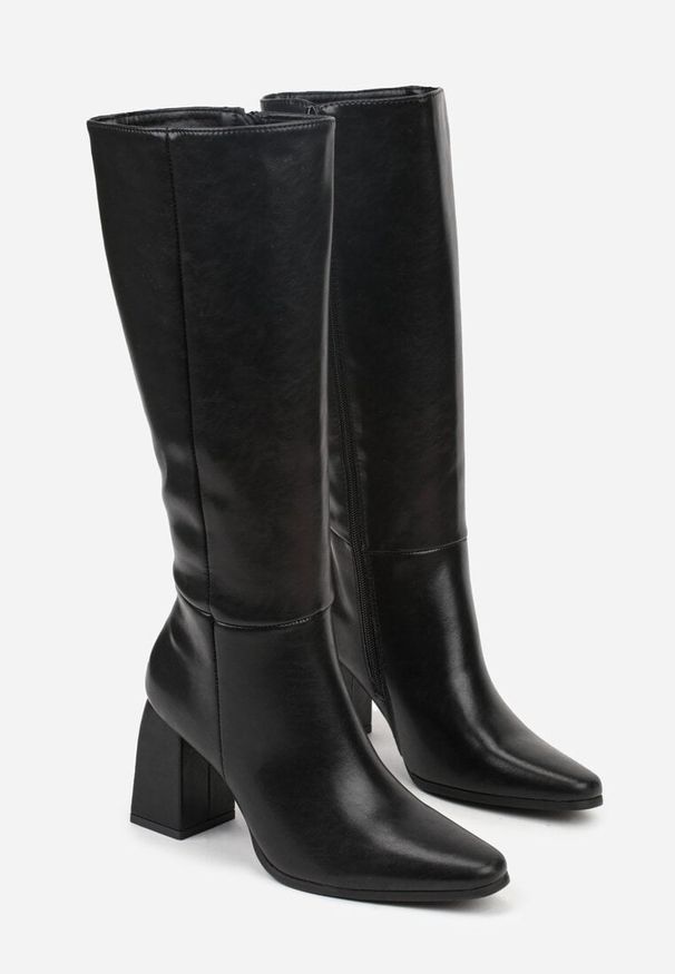 Born2be - Czarne Eleganckie Kozaki VICES do Kolana ze Skóry Naturalnej na Słupku Reivela. Okazja: do pracy, na co dzień, na spotkanie biznesowe. Kolor: czarny. Materiał: skóra. Obcas: na słupku. Styl: elegancki. Wysokość obcasa: średni