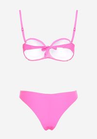 Born2be - Różowe Bikini Biustonosz na Cienkich Ramiączkach z Regulacją i Wiązaniem Majtki Typu Figi Brasmarie. Kolor: różowy. Wzór: aplikacja