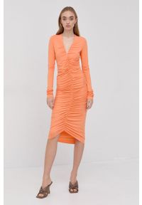 Patrizia Pepe Sukienka kolor pomarańczowy midi dopasowana. Kolor: pomarańczowy. Materiał: dzianina, wiskoza. Długość rękawa: długi rękaw. Wzór: gładki. Typ sukienki: dopasowane. Długość: midi #6