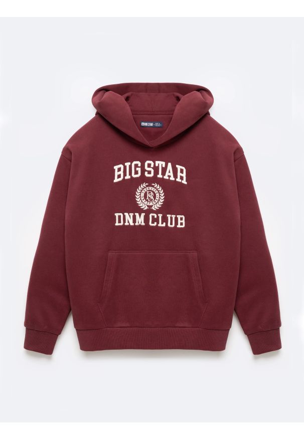 Big-Star - Bluza damska z kapturem z haftem bordowa Merta 604. Okazja: na co dzień. Typ kołnierza: kaptur. Kolor: czerwony. Materiał: dzianina, jeans. Wzór: haft. Styl: klasyczny, casual