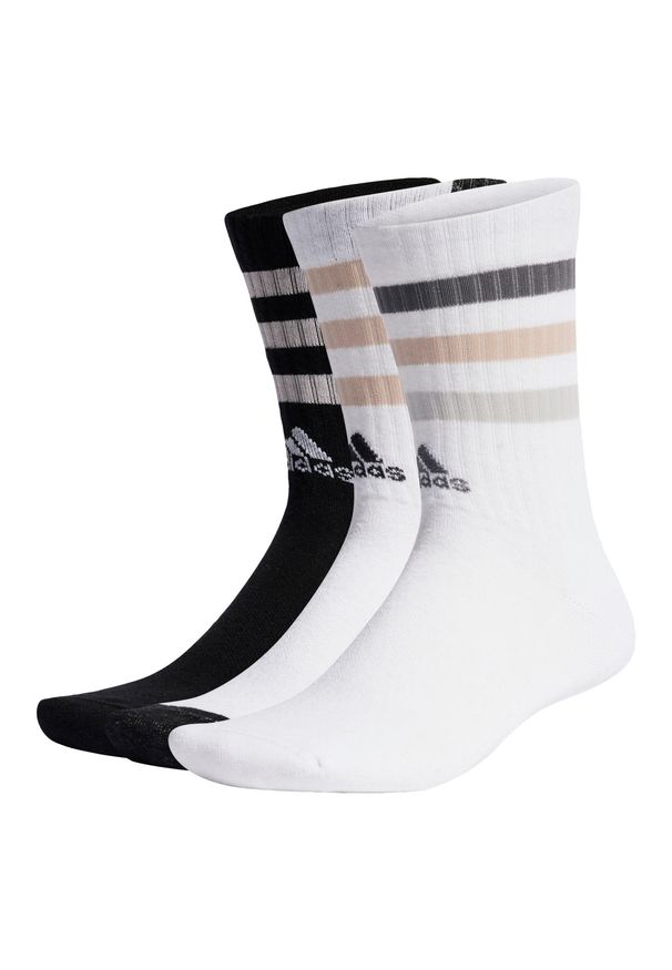 Adidas - Bold 3-Stripes Cushioned Crew Socks 3 Pairs. Kolor: czarny, biały, wielokolorowy. Materiał: materiał. Sport: fitness