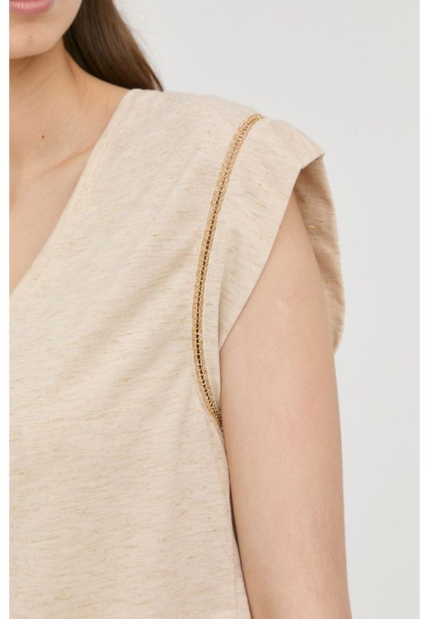Morgan t-shirt damski kolor beżowy. Okazja: na co dzień. Kolor: beżowy. Styl: casual