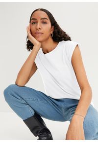 bonprix - Shirt bawełniany, krótki rękaw. Kolor: biały. Materiał: bawełna. Długość rękawa: krótki rękaw. Długość: krótkie #1