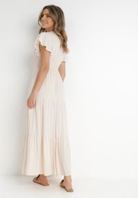 Born2be - Beżowa Sukienka z Wiskozy Heeny. Okazja: na randkę, na co dzień. Kolor: beżowy. Materiał: wiskoza. Wzór: gładki, aplikacja. Sezon: lato. Styl: casual. Długość: maxi #6