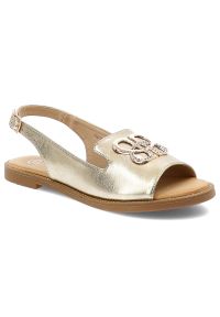 Złote Sandały Filippo Modne Obuwie Damskie. Okazja: na co dzień. Zapięcie: pasek. Kolor: złoty. Materiał: skóra ekologiczna. Wzór: aplikacja. Sezon: lato. Styl: casual, elegancki #1