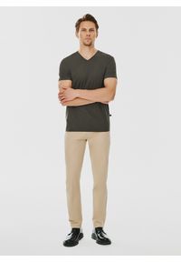 Pako Lorente - PAKO LORENTE – Zielony gładki t-shirt v-neck. Kolor: czerwony, brązowy, zielony. Materiał: bawełna, elastan. Wzór: gładki #5